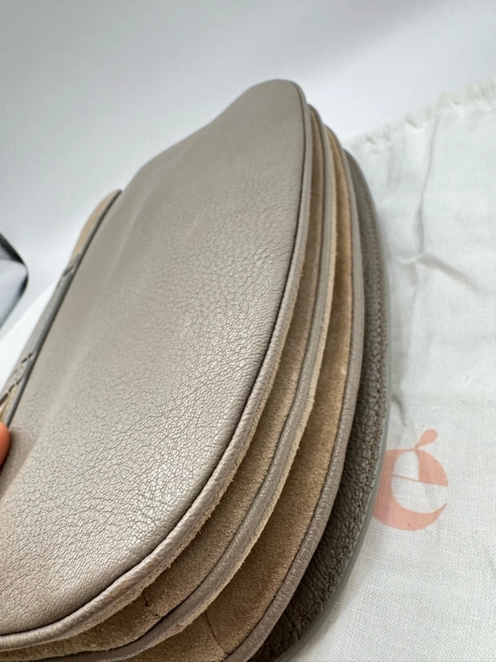 See By Chloé Hana Large Leather Suede Crossbody Bag Motty Grey Gold Hardware